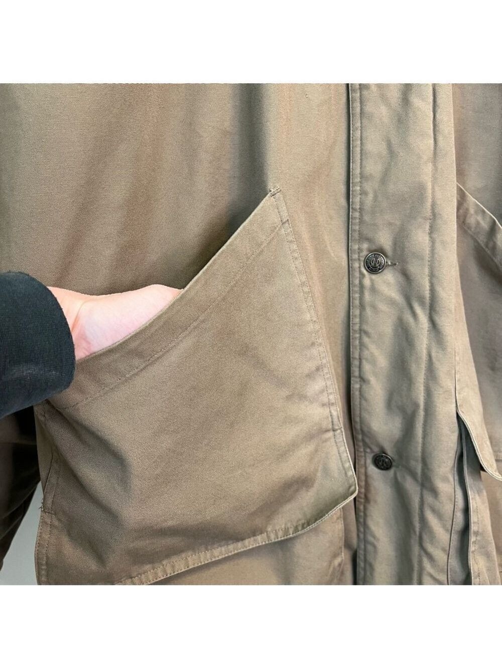 Men's Vintage R&R Chore Jacket Barn Coat Utility Corduroy Collar Khaki Brown 44 - Picture 8 of 16